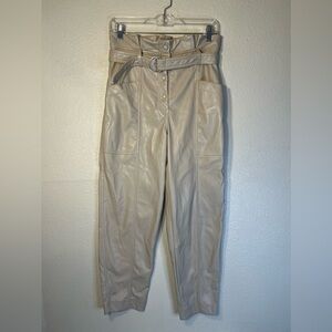 House of Harlow 1960 Cream Faux Leather Paperbag Belted Cropped Pants